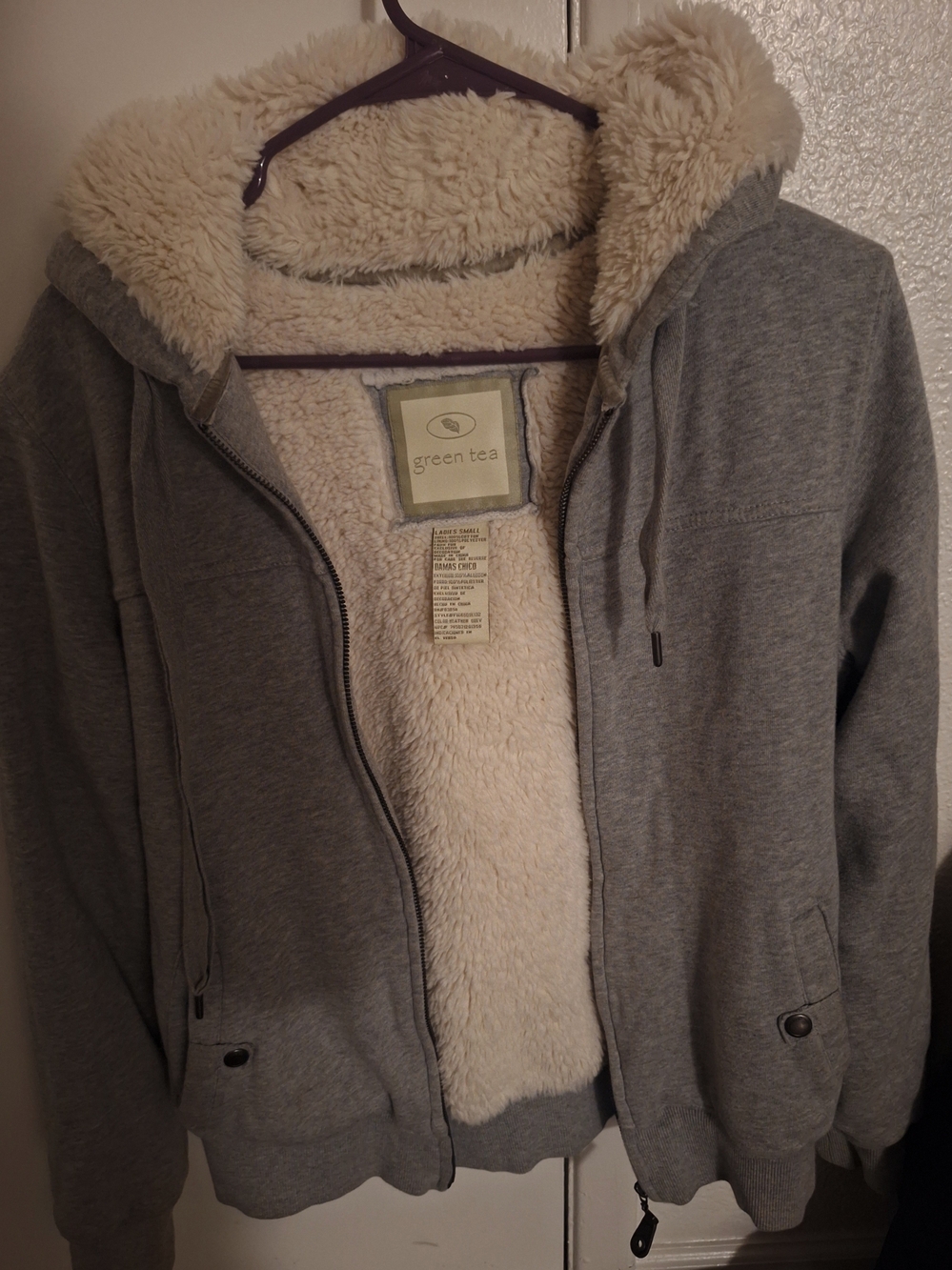 Green Tea Women's Gray Sherpa-Lined Hooded Jacket